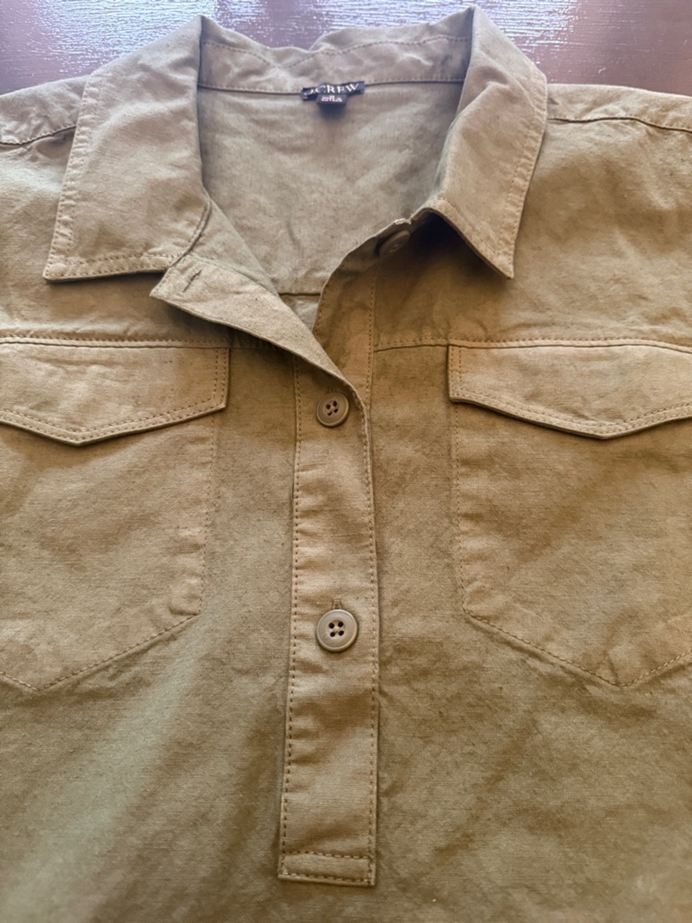 J.Crew Popover Cropped Shirt Sz M Cotton Linen Blend Green Denim Utility Boxy - Picture 9 of 10
